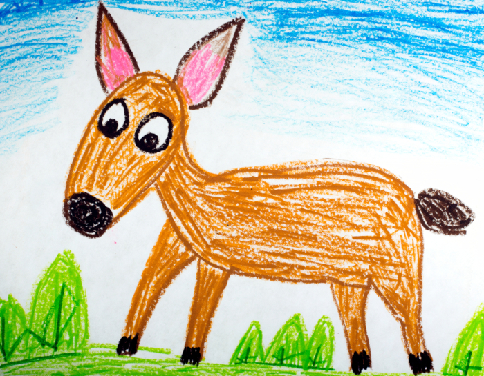 Zu sehen ist ein Zeichnung mit einem Reh.