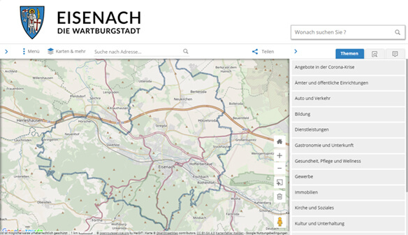 Screenshot vom interaktiven Stadtplan Eisenach